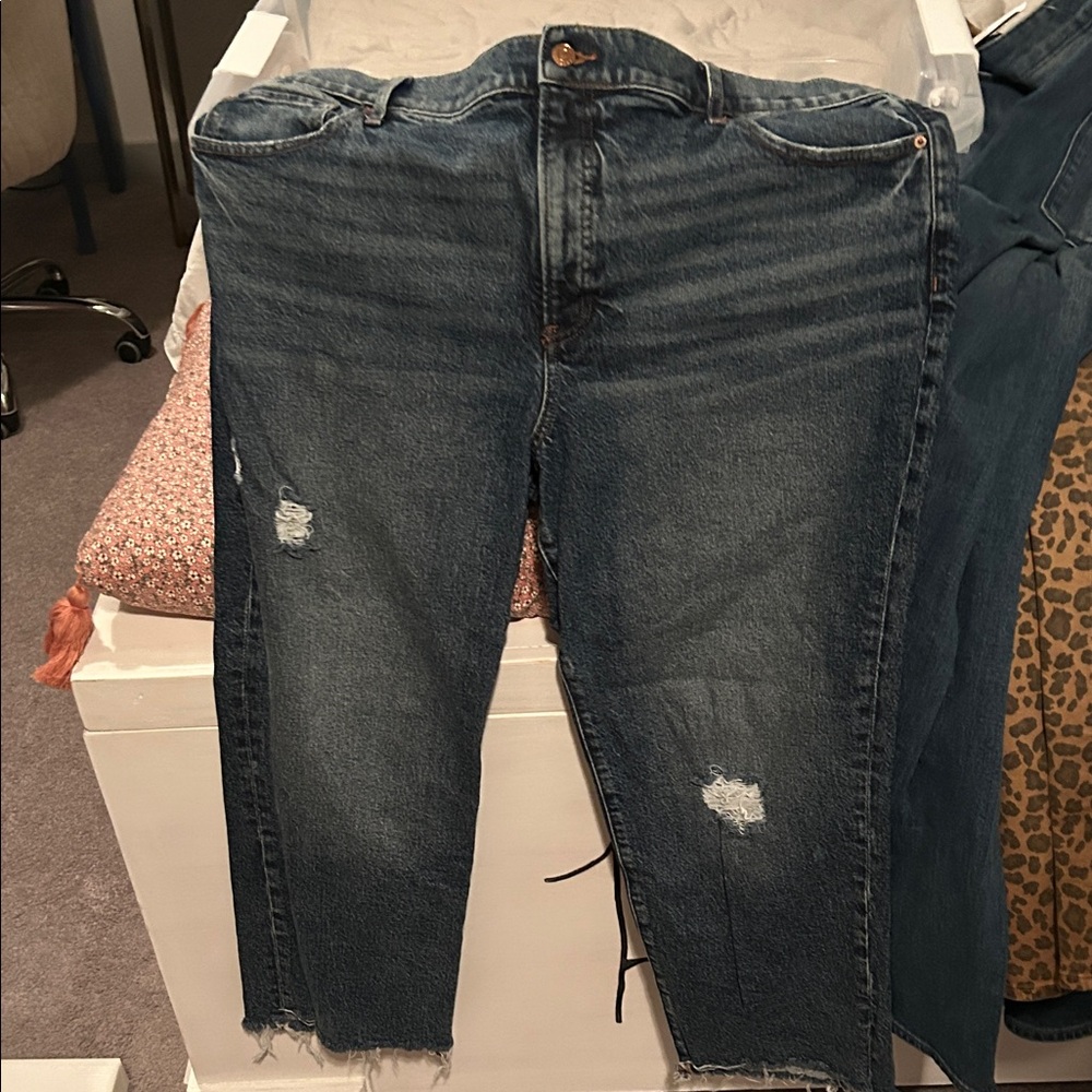 Express Straight Leg Distressed Blue Jeans